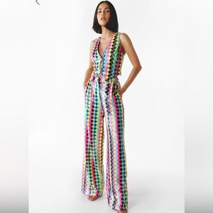 Premium diamond sequin cord set multicolor vest and wide leg pants